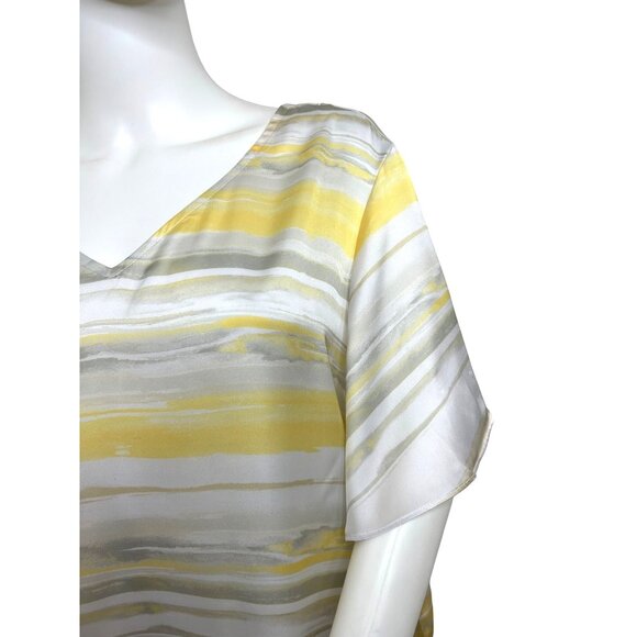 Susan Graver Women’s Tunic Top XL V-Neck Yellow Grey White Horizontal Stripes - Picture 9 of 12